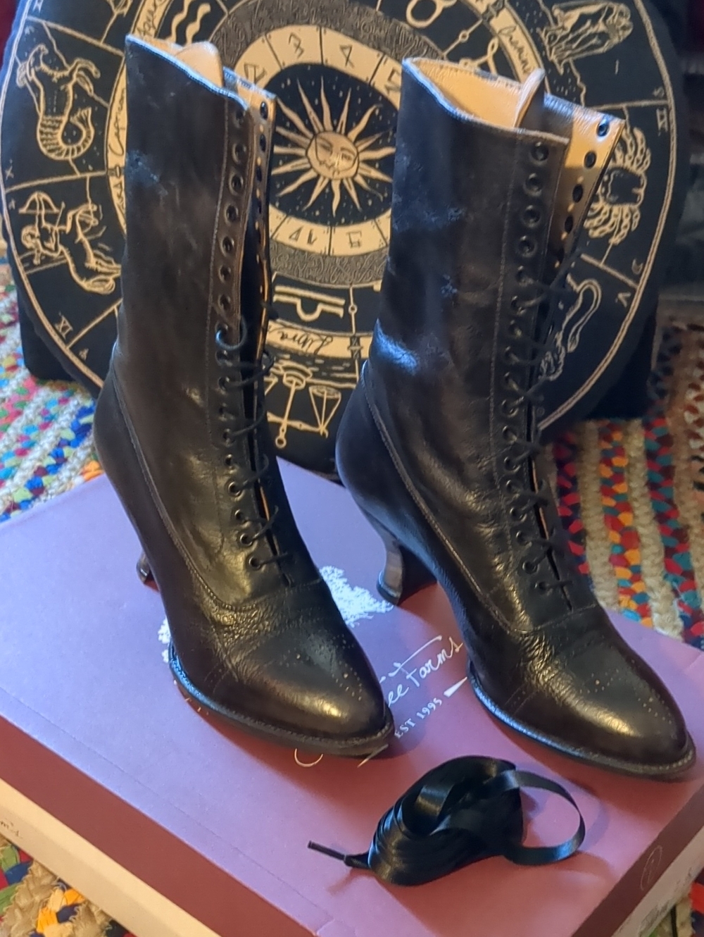 New in box discontinued Oak Tree Farms Mirabelle black leather granny boots - Picture 2 of 14